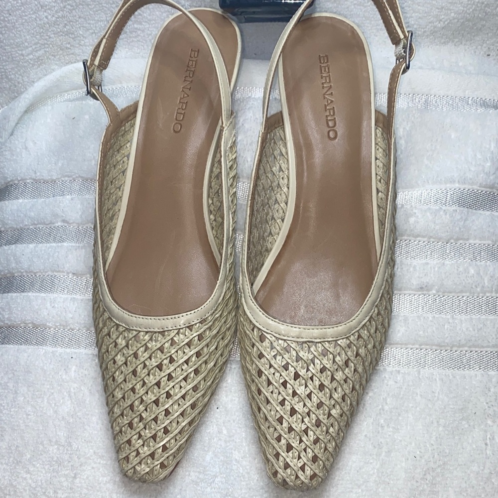 Bernardo Beige Woven Slingback Flats